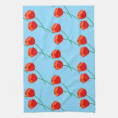 Red Poppy Flowers Heart Sky Blue Theedoek (Verticaal)