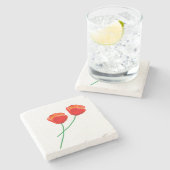 Red Poppy Flowers Heart Stenen Onderzetter (Zijkant)