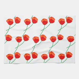 Red Poppy Flowers Heart White Theedoek