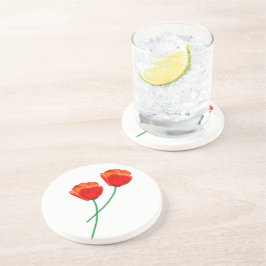 Red Poppy Flowers Heart Zandsteen Onderzetter