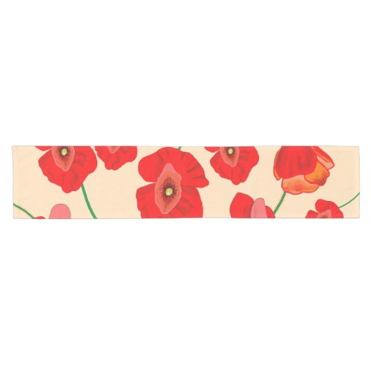 Red Poppy Flowers Korte Tafelloper (Horizontaal)