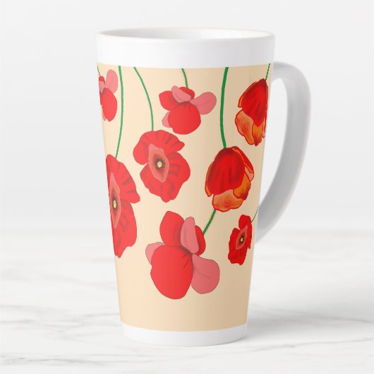 Red Poppy Flowers Latte Mok (Rechterhoek)
