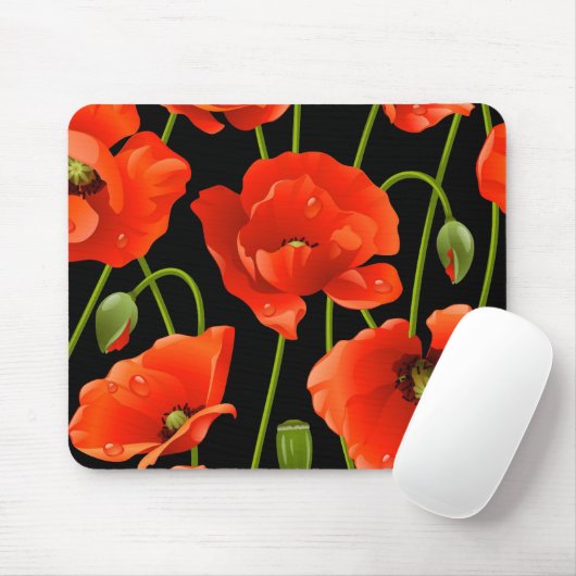 Red Poppy Flowers Muismat (Met muis)