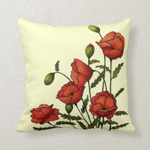 Red Poppy Flowers: Oorspronkelijk kunstwerk Kussen
