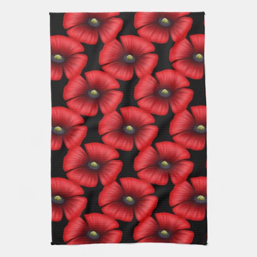 Red Poppy Flowers op Black Kitchen Towel Theedoek (Verticaal)