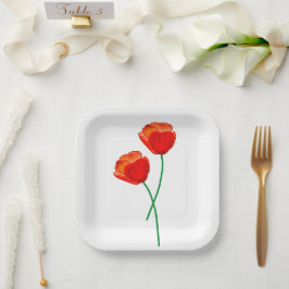 Red Poppy Flowers Papieren Bordje
