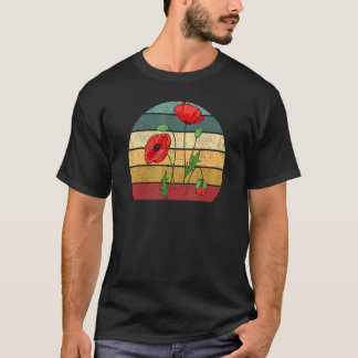 Red Poppy Flowers Retro T-shirt