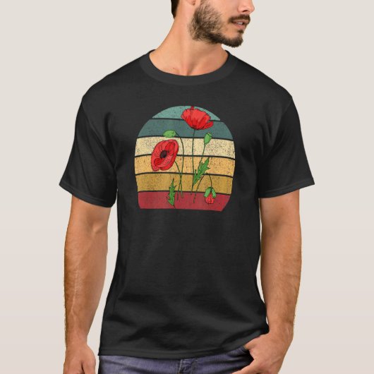 Red Poppy Flowers Retro T-shirt (Voorkant)