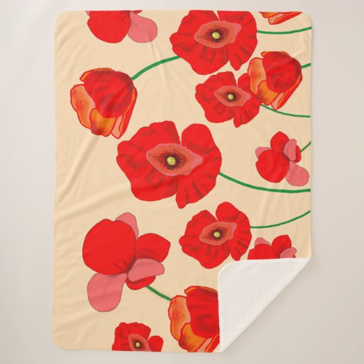 Red Poppy Flowers Sherpa Deken (Voorkant)
