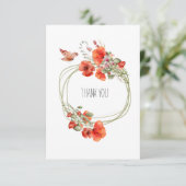 Red Poppy Flowers Wreated Waterverf Art Bedankkaart (Staand voorkant)