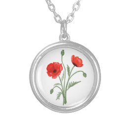 Red Poppy Flowers Zilver Vergulden Ketting