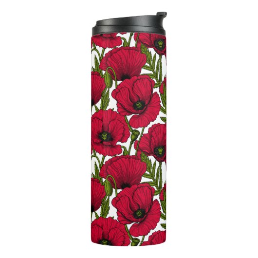 Red Poppy garden 2 Thermal Tumbler Thermosbeker (Gedraaid links)