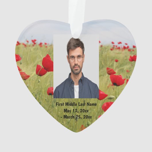 Red Poppy Garden Flower Dated Photo Custom Ornament (achterkant)