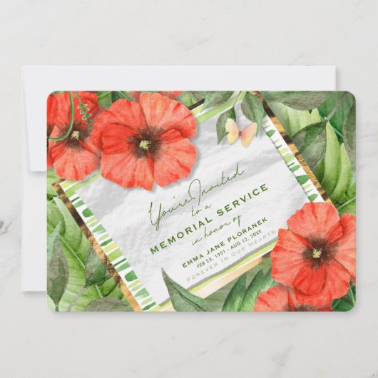Red Poppy Garden Greens Memorial Service Invite Kaart (Voorkant)