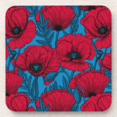 Red poppy garden on blue bier onderzetter (Voorkant)