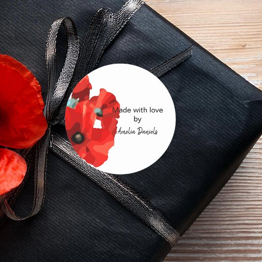 Red Poppy Gemaakt met Liefde Ronde Sticker