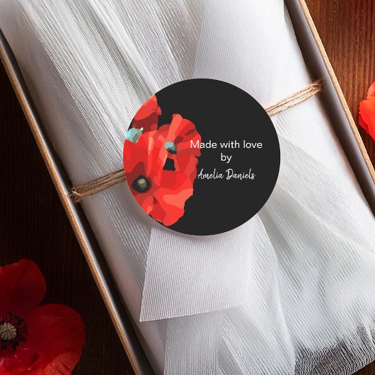Red Poppy Gemaakt met Liefde Ronde Sticker