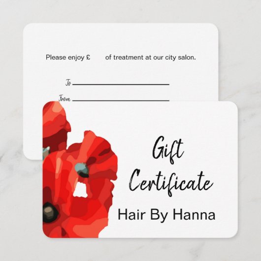 Red Poppy Gift Certificate (Voorkant / Achterkant)