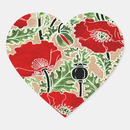Red Poppy Hart Sticker (Voorkant)