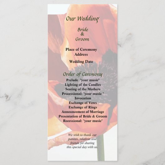 Red Poppy in Sunshine Wedding Program Programmakaart (Voorkant)