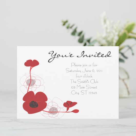 Red Poppy Invite Kaart (Staand voorkant)