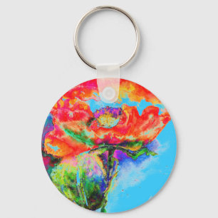 Red Poppy - lichtblauwe achtergrond Sleutelhanger