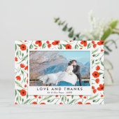 Red Poppy Lijst - Trouwfoto Dank u Bedankkaart (Staand voorkant)