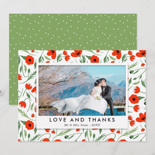 Red Poppy Lijst - Trouwfoto Dank u Bedankkaart (Voorkant / Achterkant)