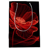 Red Poppy Line Art Medium Cadeauzakje (Voorkant)