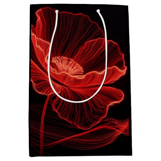 Red Poppy Line Art Medium Cadeauzakje (Voorkant)