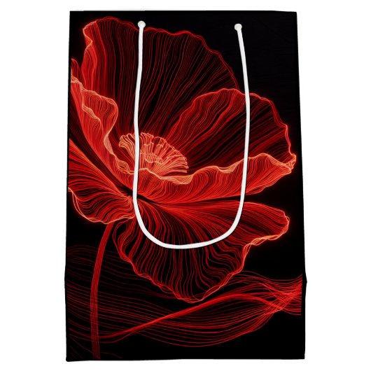 Red Poppy Line Art Medium Cadeauzakje (Achterkant)