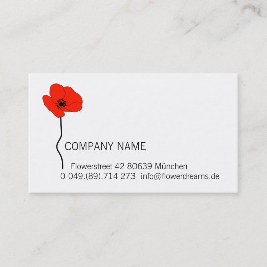 Red Poppy Logo. Modern Floral Business Card Visitekaartje (Voorkant)