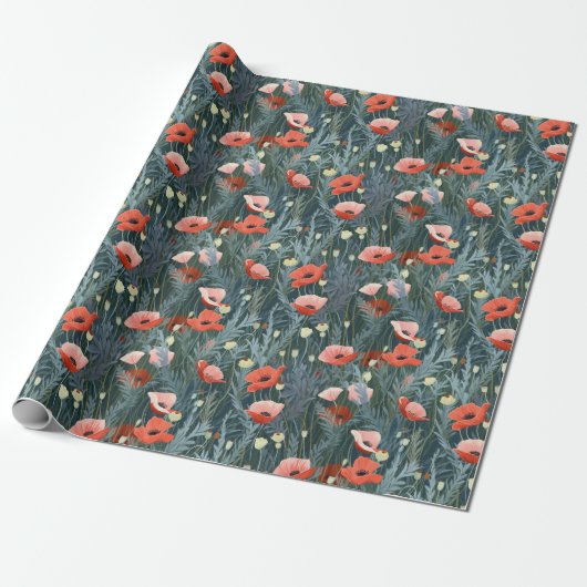 Red Poppy Meadow Cadeaupapier (Uitgerold)
