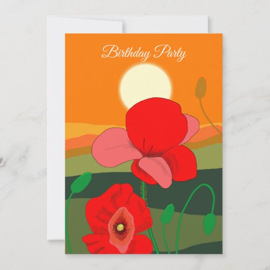 Red Poppy Meadow op Sunset Botanical Personalized Kaart (Voorkant)