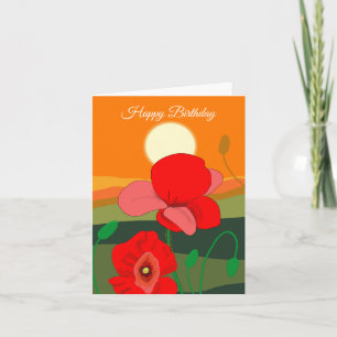 Red Poppy Meadow op Sunset Botanical Personalized Kaart