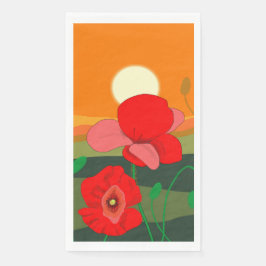 Red Poppy Meadow op Sunset Illustration Servet