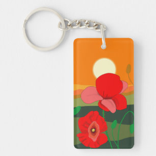 Red Poppy Meadow op Sunset Illustration Sleutelhanger