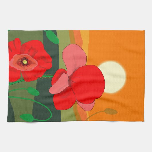 Red Poppy Meadow op Sunset Theedoek (Horizontaal)