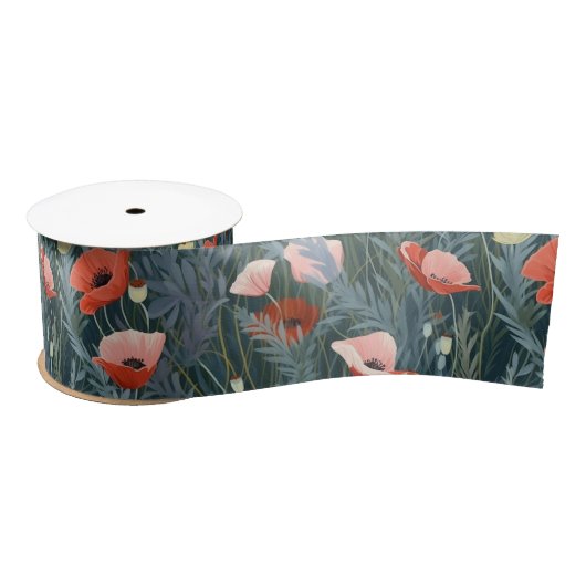 Red Poppy Meadow Satijnen Lint (Spoel)