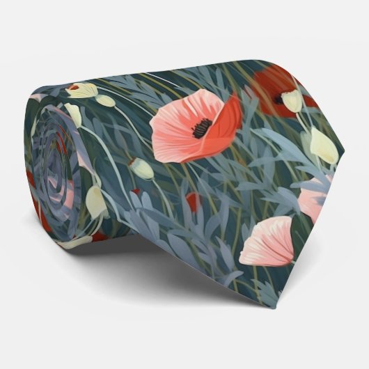 Red Poppy Meadow Stropdas (Opgerold)