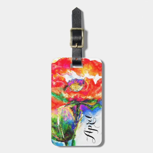 Red Poppy Monogram Bagagelabel (Voorkant verticaal)