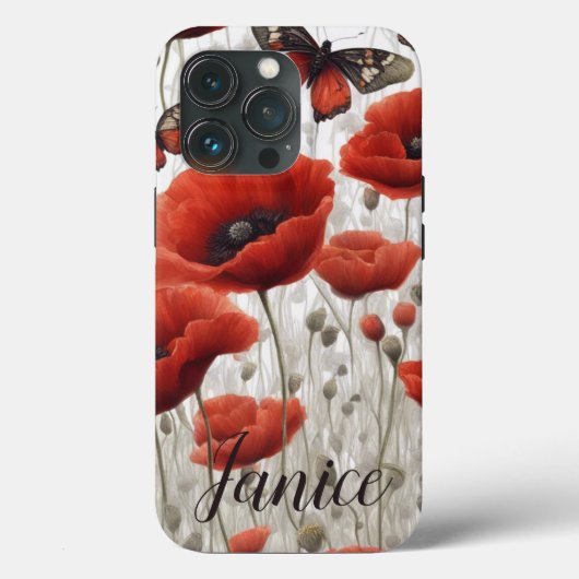 Red Poppy Monogram Case-Mate iPhone Case (Achterkant)
