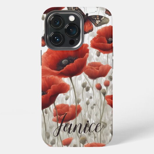 Red Poppy Monogram iPhone Hoesje (Achterkant)
