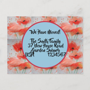 Red Poppy New Address Briefkaart, we gaan verder Briefkaart