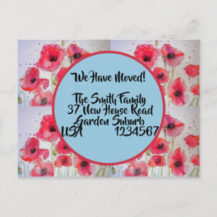 Red Poppy New Address Briefkaart, we gaan verder Briefkaart