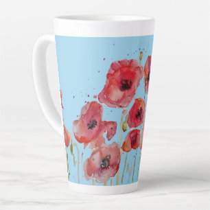 Red Poppy on Blue Waterverf Poppies Art Mok