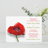 Red Poppy on White Wedding Invitation Kaart (Staand voorkant)