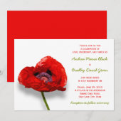 Red Poppy on White Wedding Invitation Kaart (Voorkant / Achterkant)