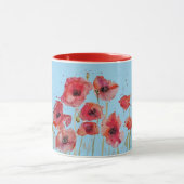 Red Poppy op Blue Waterverf Poppies Art Mok (Midden)