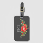 Red Poppy op grijs  monogram Bagagelabel (Voorkant (verticaal))